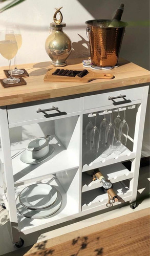 Imagen 3 de 5 de Mesa Carrito Auxiliar Para Cocina 2 Modulos Con Bambu