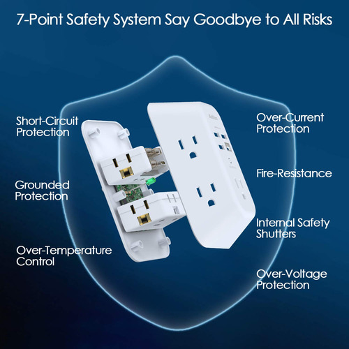 Cargador De Pared Usb Con 5 Tomas Y 4 Puertos De Carga