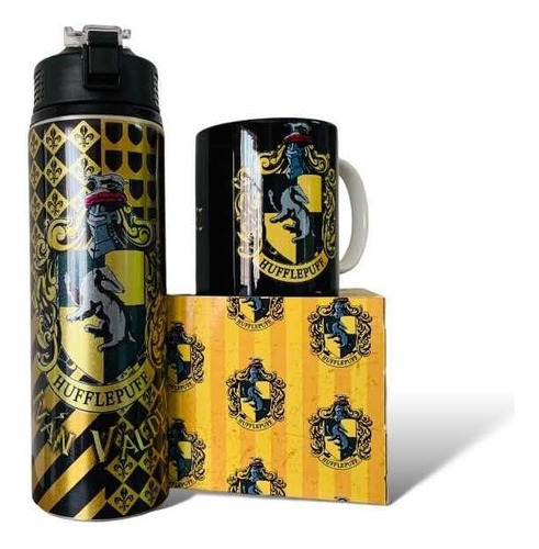 Cilindro Para Agua+ Taza Harry Potter Casa Hufflepuff Color Amarillo