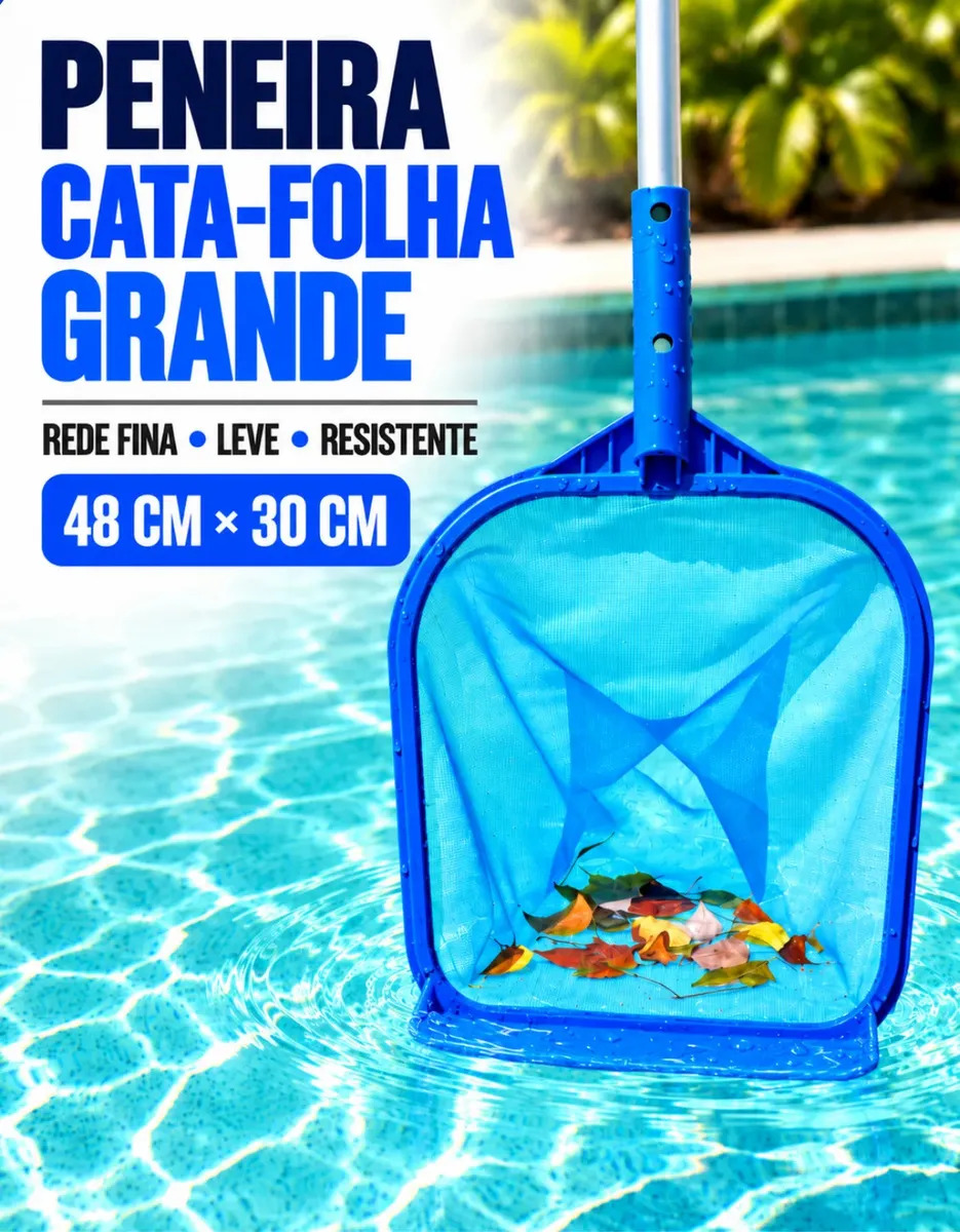 Peneira Pá Para Piscinas Nylon Grande Cata Folha Spa Rede Fina Alvenaria Fundo Resistente Areia Pó Inseto Sujeira Objeto Pra Limpeza Inflável Plástica Limpar Fibra Vinil Cabo VMD Homecenter