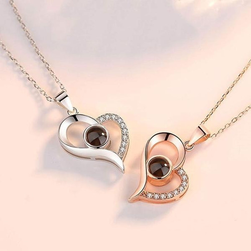 Imagen 2 de 9 de Collar Te Amo 100 Idiomas Corazon Largo + Cajita De Regalo