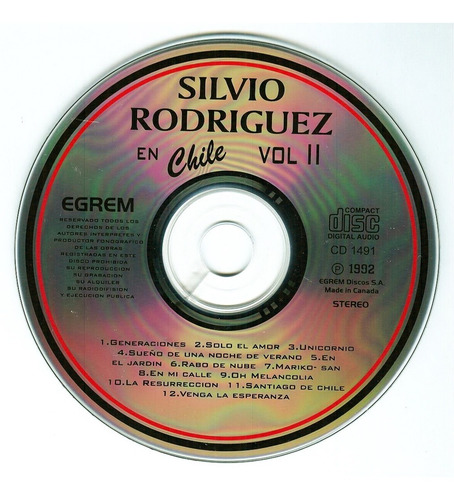 Silvio Rodriguez Chile Cd Vol 2 Nuevo (ver Detalle)+envio