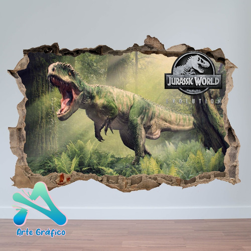 Vinilo Mural Pared Rota 3d Jurassic Gigantosaurus 100x150