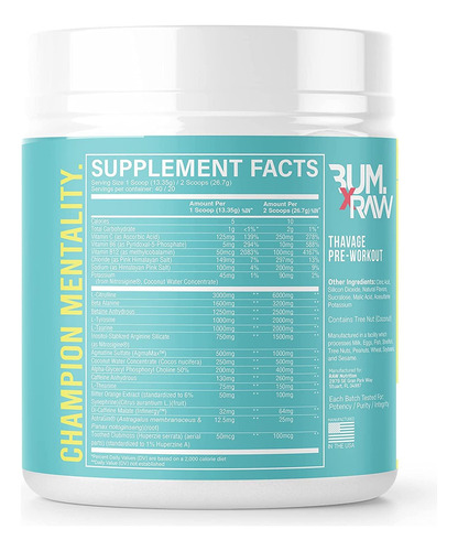 Pre Entrenamiento Óxido Nítrico Raw Cbum Thavage 40 Serv