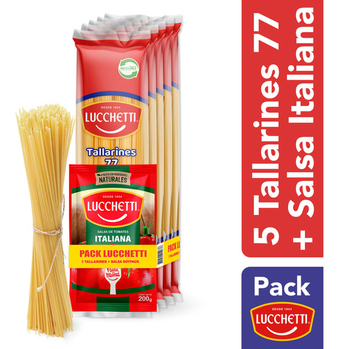 Pack 5 Tallarin N°77 De 400g + 1 Salsa Lucchetti Italiana