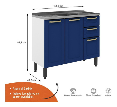 Imagen 2 de 4 de Mueble Base Cocina 2 Cajones 3 Puertas Con Lavaplatos Izquie