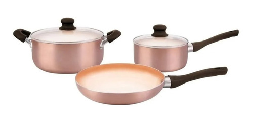 Set Olla Cacerola Sarten Hudson Revestida Ceramica Cobre 