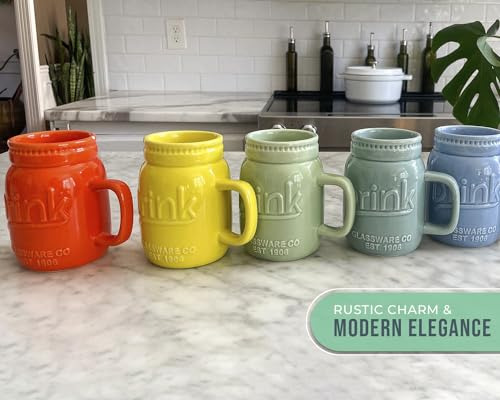 Juego De 6 Tazas Mason Jar De Cerámica 443ml, Colores Vibran