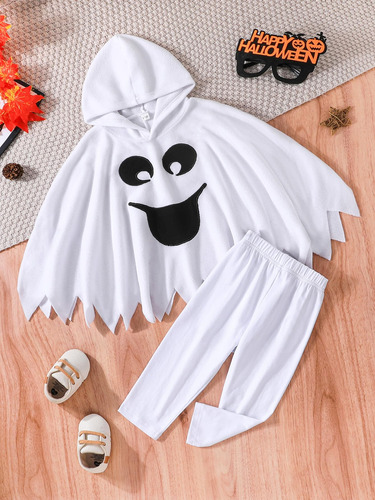 Disfraz De Halloween Para Bebés Y Niñas, Capa Blanca De Fantasma Con Capucha, Parte Superior Negra, Pantalones Largos, Ropa De Cosplay