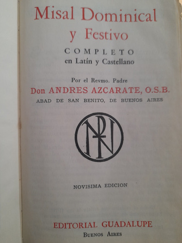 Misal Dominical Festivo Completo Latín Español Azcarate B1