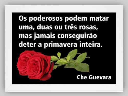 Quadro Che Guevara Frase Rosas Tam  35x25cm Moldura Branca