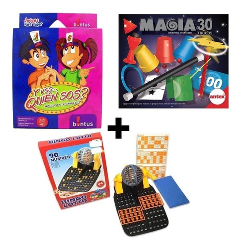 Combo Juegos Magia 30 Trucos + Bingo C Bolillero + Quien Sos