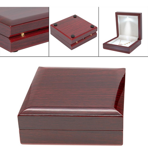 Caja De Regalo De Collar Con Luz Led De Madera Caja De