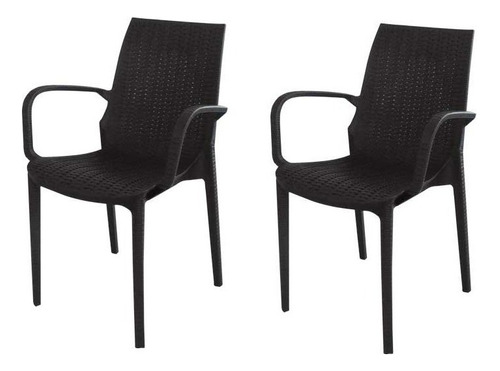 Silla Plastica Apilable Simil Rattan Diseño Melodi Pack 2 Color Negro