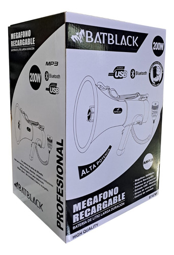 Megafono Recargable Batblack Bt-67 Mf 200w
