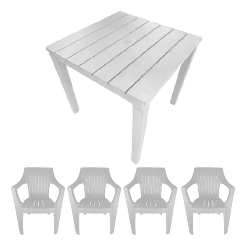 Paquete Mesa De Plástico Desmontable Cuadrada Con 4 Sillas Blanco