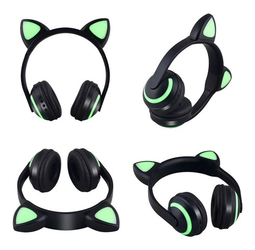 Headphone Orelha De Gato Com Led Bluetooth 5.0 Ear Gat Preto