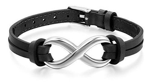 Pulsera Infinity De Acero Inoxidable Con Cuero Para Parejas