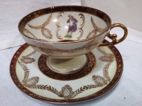 Taza Con Pedestal Y Plato De Te Porcelana Alemana