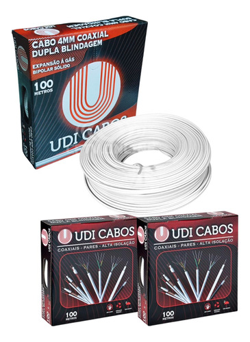  Kit 2 Cabo Udi 4mm Coaxial Dupla Blindagem 100m Branco