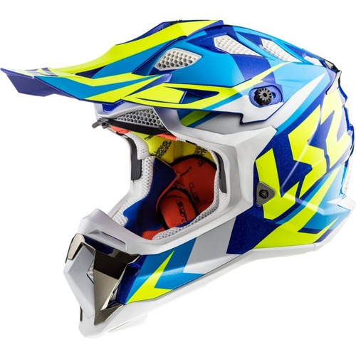 Casco Moto Ls2  Mx470 Subverter Nimble Blanco Azul Amarillo