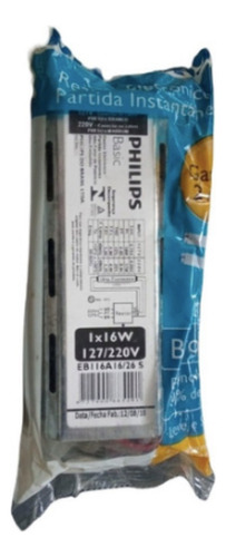 Reator Eletronico 1x16w Biv T8 Afp Basic Philips Eb116a16/26