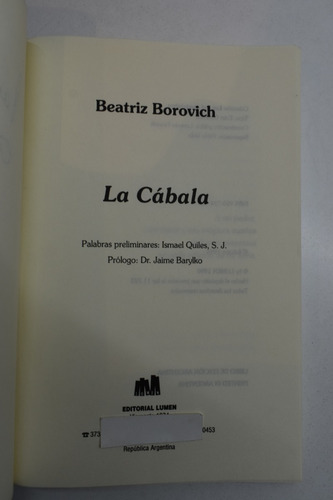 La Cábala Beatriz Borovich Firmado Y Dedicado C229 (Usado)