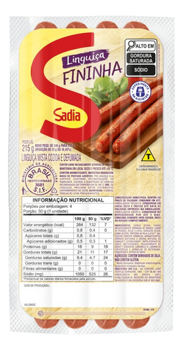 Kit C/5 Linguiça Mista Cozida E Defumada Fininha Sadia 215g