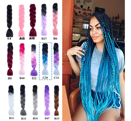 Extensiones 100% De Kanekalon Puro Para Trenzas Africanas Color Negro azul gris