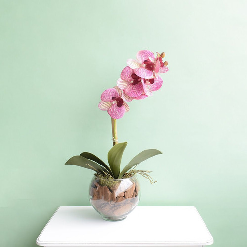 Arranjo De Orquídea Rosa 3d No Vaso De Vidro Pequeno | Parcelamento sem  juros