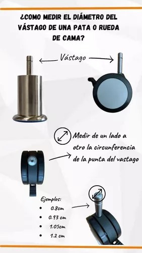 Imagen 3 de 6 de Rueda Para Cama Rosen Cic Con Vastago De 1.2 Cm - Pack De 4