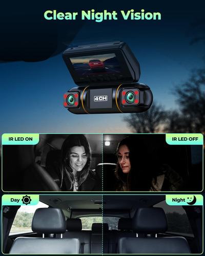 Dash Cam Lamtto 4 Canais 1080p Fhd 360° View Para Carros Com