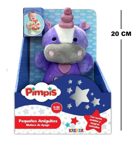 Imagen 3 de 5 de Peluche De Apego Con Luces Y Sonidos. Unicornio Kreker