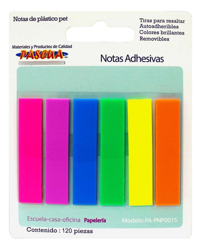 Notas Adhesiva Pascua 5x35mm 6color Neon 20hj X Color, 120pz Color 6 Neon