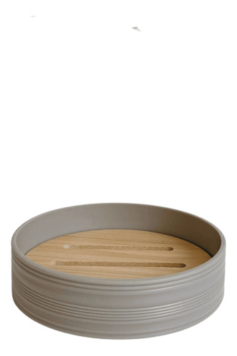 Jabonera Redonda De Bambu Y Plastico Beige