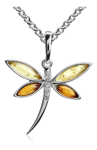 Collar Con Colgante De Libélula De Plata De Ley Ámbar Fr7c