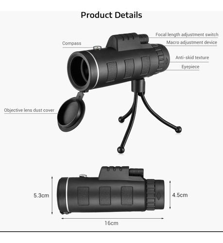 Telescopio Monocular Para Cellular 40x60 Alta Alcance 1500m