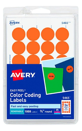 Etiqueta Removible Redonda Varios Colores Avery (18 Paq.) Naranja