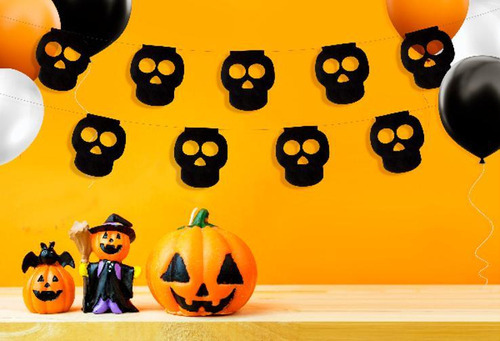 Kit Bandeirinha Halloween Caveira Preto 10 Pacotes 5 Metros