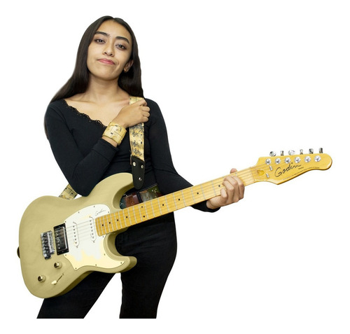 Strap Partituras - Thalí Para Guitarra O Bajo + Brazalete Color Miel Partitura + Brazalete