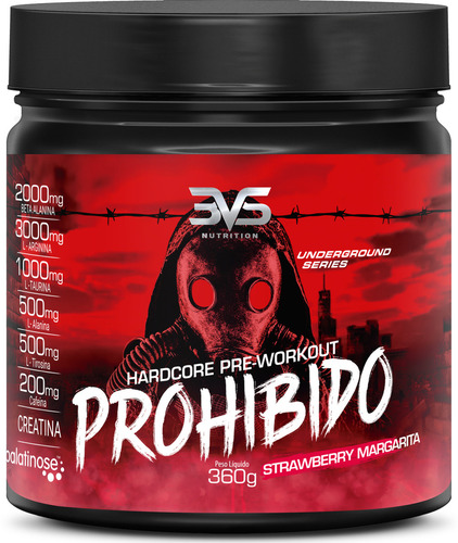 Pré Treino Prohibido Com Creatina E Beta Alanina 360g - Sabor: Strawberry Margarita - 3VS Nutrition