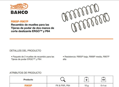 Par Resortes Tijeras Poda Bahco (px - Pxr) R905p