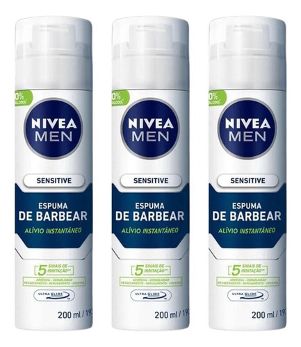 Espuma De Barbear Nivea 200ml Sensitive - Kit C/3un