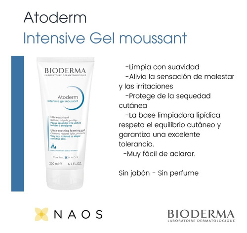Imagen 3 de 3 de Gel Limpiador Bioderma Atoderm Intensive Gel Moussant 200ml