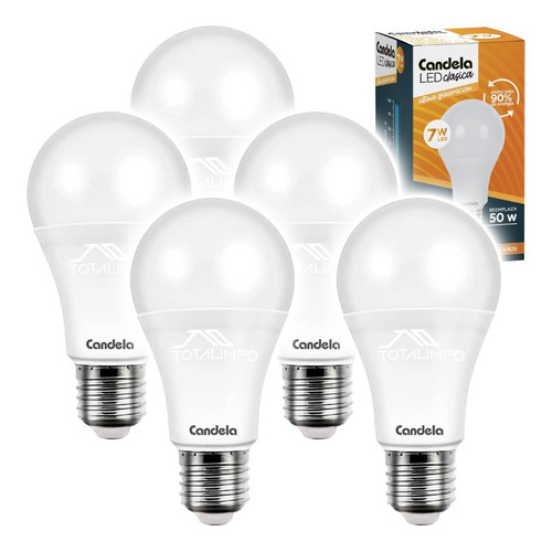 5 Lámparas Led 7w (50w) Luz Cálida Candela Clásica 6517 Cta