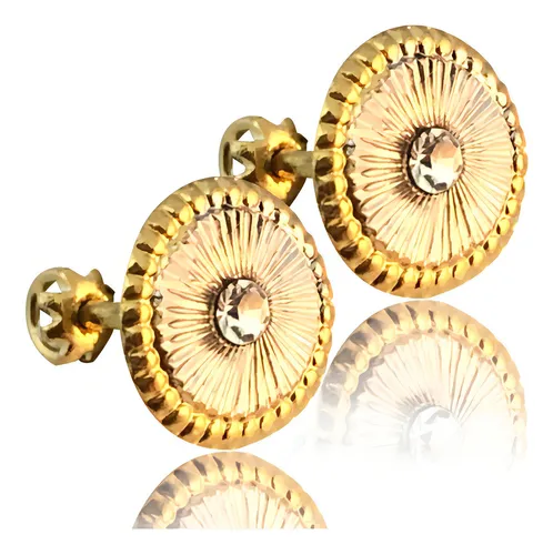 Aretes Broquel Mujer Oro 18k Laminado #138 638-675 Circulo Color Dorado
