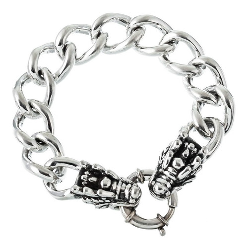 Pulsera Inflada Eslabones Dragones Plata 925 Cierre Mariner