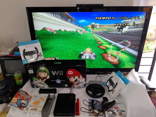 Wii Edicion Mario Kart Con 4 Juegos,2 Mandos,3 Volantes.