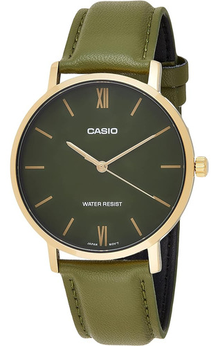 Casio Mtp-vt01gl-3b Hombre Minimalista Tono Dorado Verde Ban