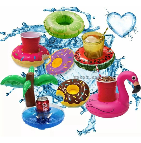 7porta Vasos Inflable Surtidos Alberca Palmera Flamingo Dona